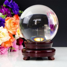 Epoch Wooden Stand Glass Ball Asian Magic Healing Meditate Sphere Feng Shui Home Decor