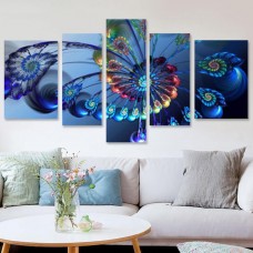 5pcs Frame Modern Blue Peacock Canvas Print Art Painting Wall Picture Home Decor