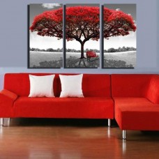 Large 3PC Red Tree HD Canvas Print Home Decor Wall Art Painting Picture No Frame