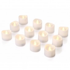 Realistic and Bright Flickering Bulb Battery Operated Flameless LEDTea Light for Seasonal & Festival Celebration, Pack of 12,Electric Fake Candle in Warm White and Wave Open