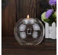 UINN 10CM Clear Round Hollow Heat Resistant Glass Candle Holder Candlestick clear