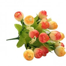 AJKOY-15 Heads Artificial Rose Silk Fake Flower Leaf Home DecorBridal Bouquet Orange