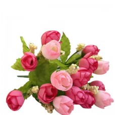 AJKOY-15 Heads Artificial Rose Silk Fake Flower Leaf Home DecorBridal Bouquet Pink