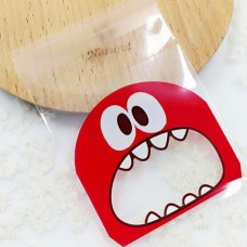 100pcs OPP Adorable Lovely Small Monster Sharp Teeth Pattern Baking Christmas Gift Packaging Bags Wedding Cookie Candy Plastic Bag Style:7 * 7 + 3 Red