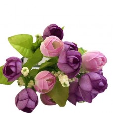 15 Heads Artificial Rose Silk Fake Flower Leaf Home Decor BridalBouquet Purple
