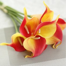 Home Wedding Garden Decor Artificial Fake Flower  Calla lily Bouquet(Yellow with red)