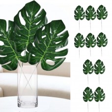 10Pcs Artificial Tropical Palm Leaves Imitation Plant Leaves Decoration for Hawaiian Luau Party Jungle Beach Theme Party Home Restaurant Decorative Accessory 15.55inches Length Green