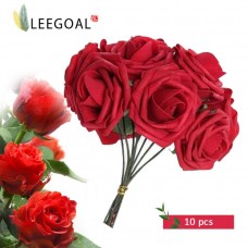 Leegoal Artificial Rose Flowers Bridal Wedding Bouquets (Red,10pcs)