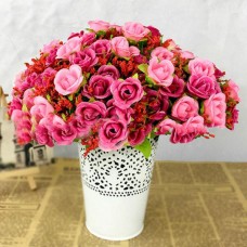 Sanwood® Fake Rose Flowers Artificial Floral Plant Wedding Party Decor 21 Heads on 1 Bouquet (Plum)