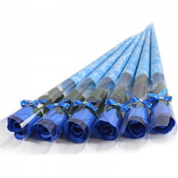Fang Fang New 5pcs Bath Body Artificial Flower Soap Rose WeddingParty Decor Valentines Gift(Blue)
